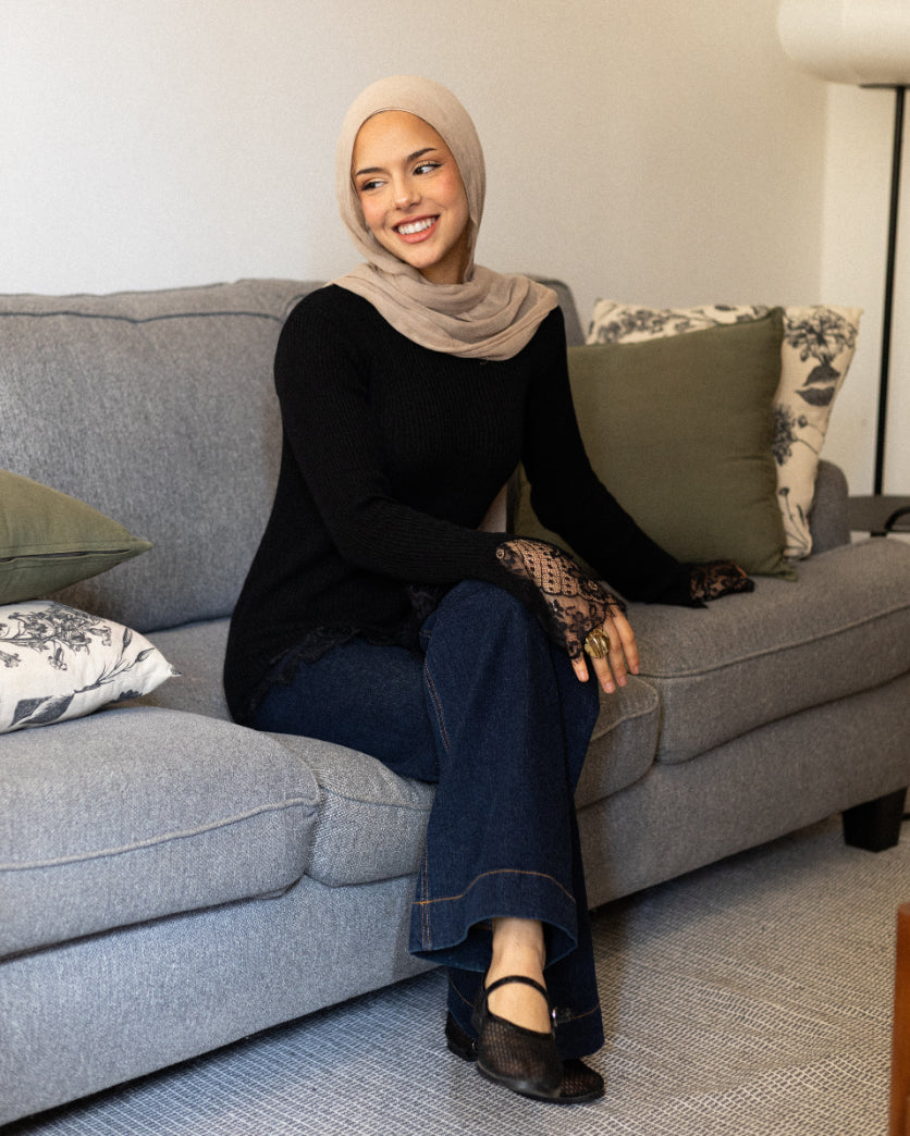 Black Lace Hem Blouse