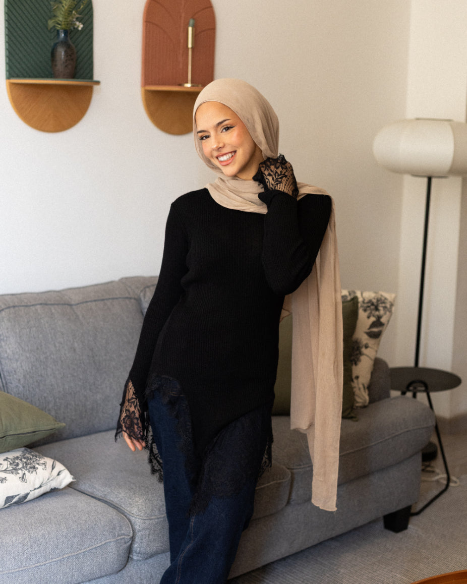 Black Lace Hem Blouse