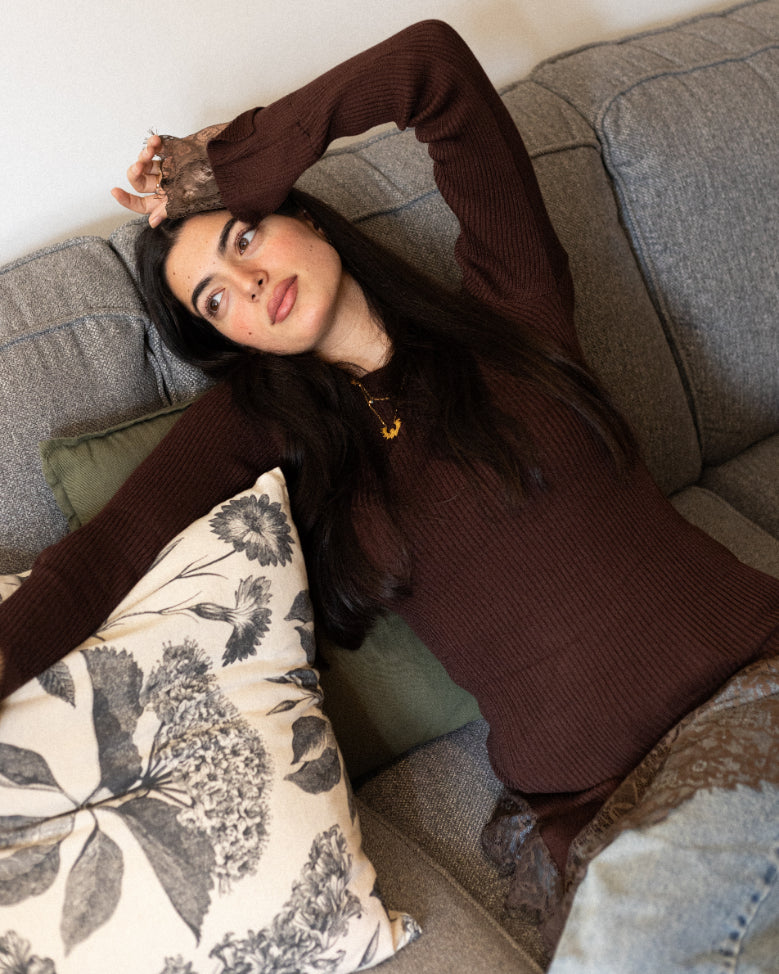 Brown Lace Hem Blouse