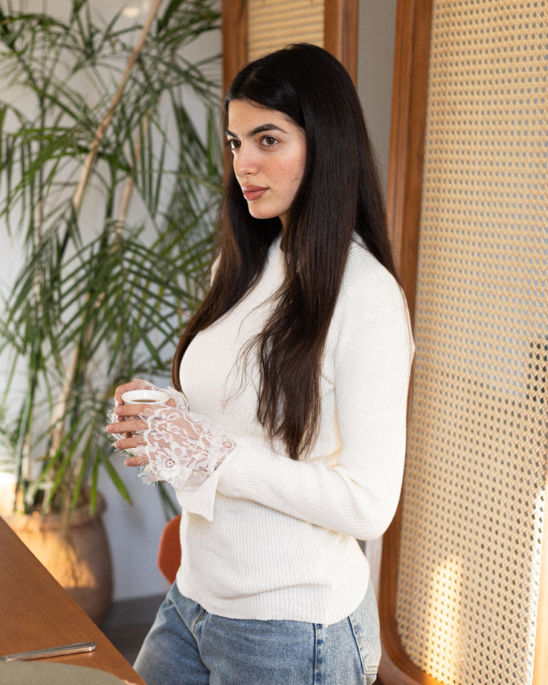 White Lace Cuff Top