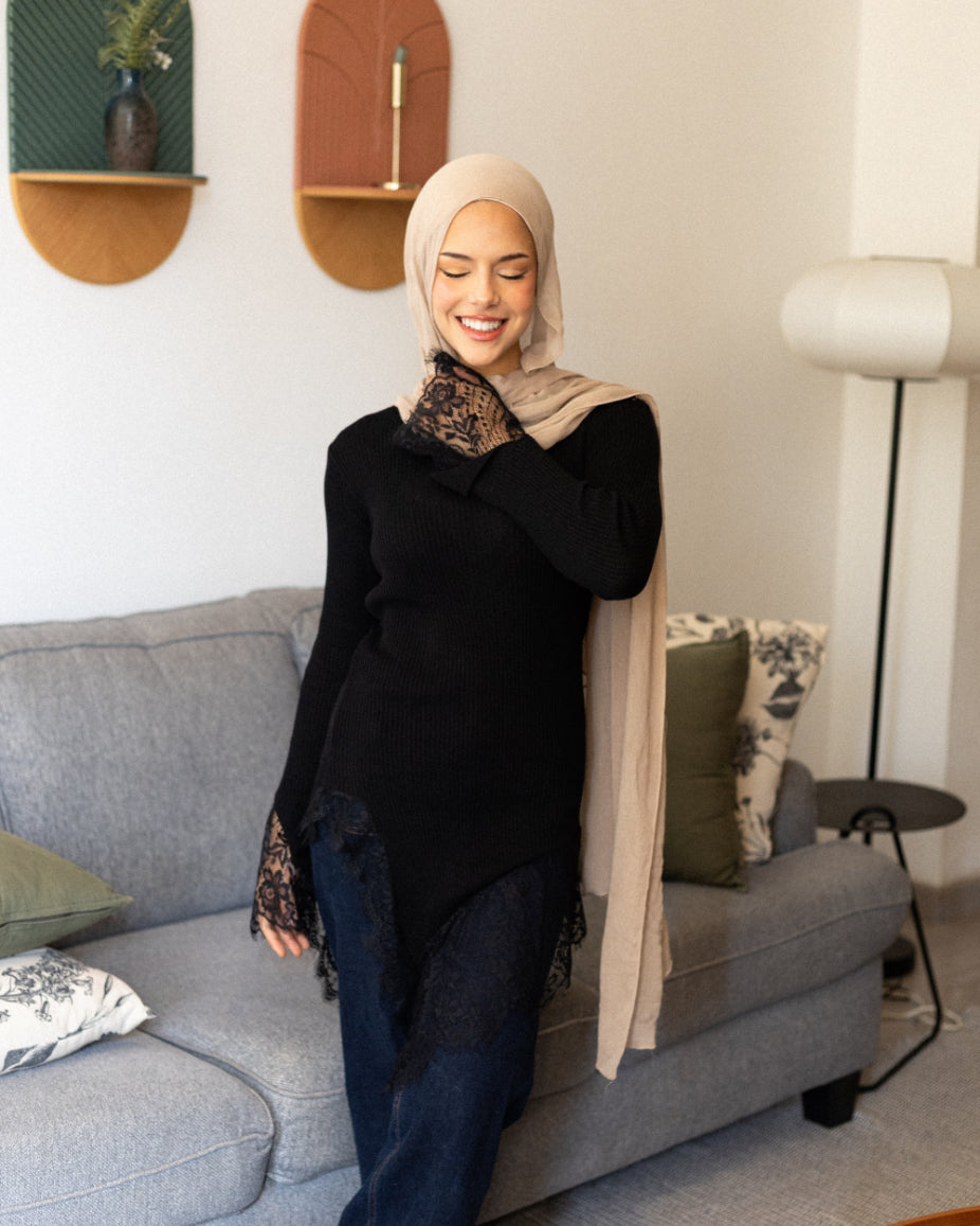 Black Lace Hem Blouse