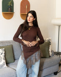 Brown Lace Hem Blouse