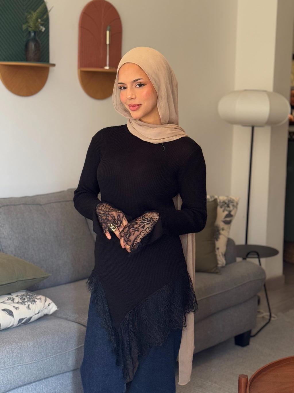 Black Lace Hem Blouse