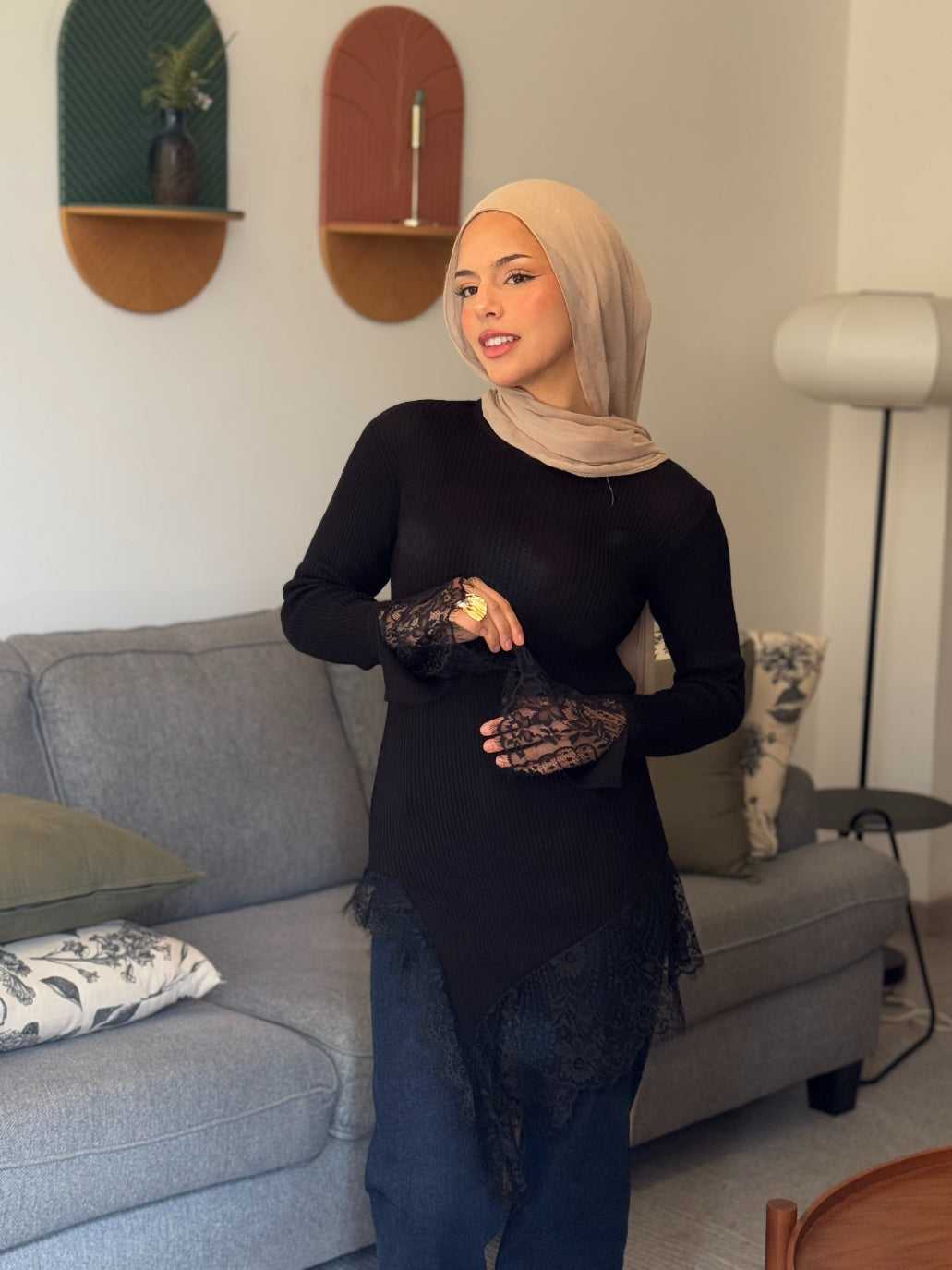 Black Lace Hem Blouse