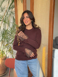 Brown Lace Cuff Top